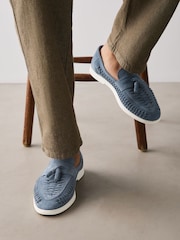 Blå - Hyttesko med kvaster i ruskind - Billede 2 af 7