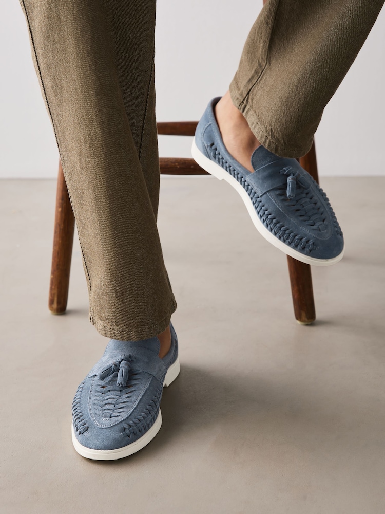 Blå - Hyttesko med kvaster i ruskind - Billede 2 af 7