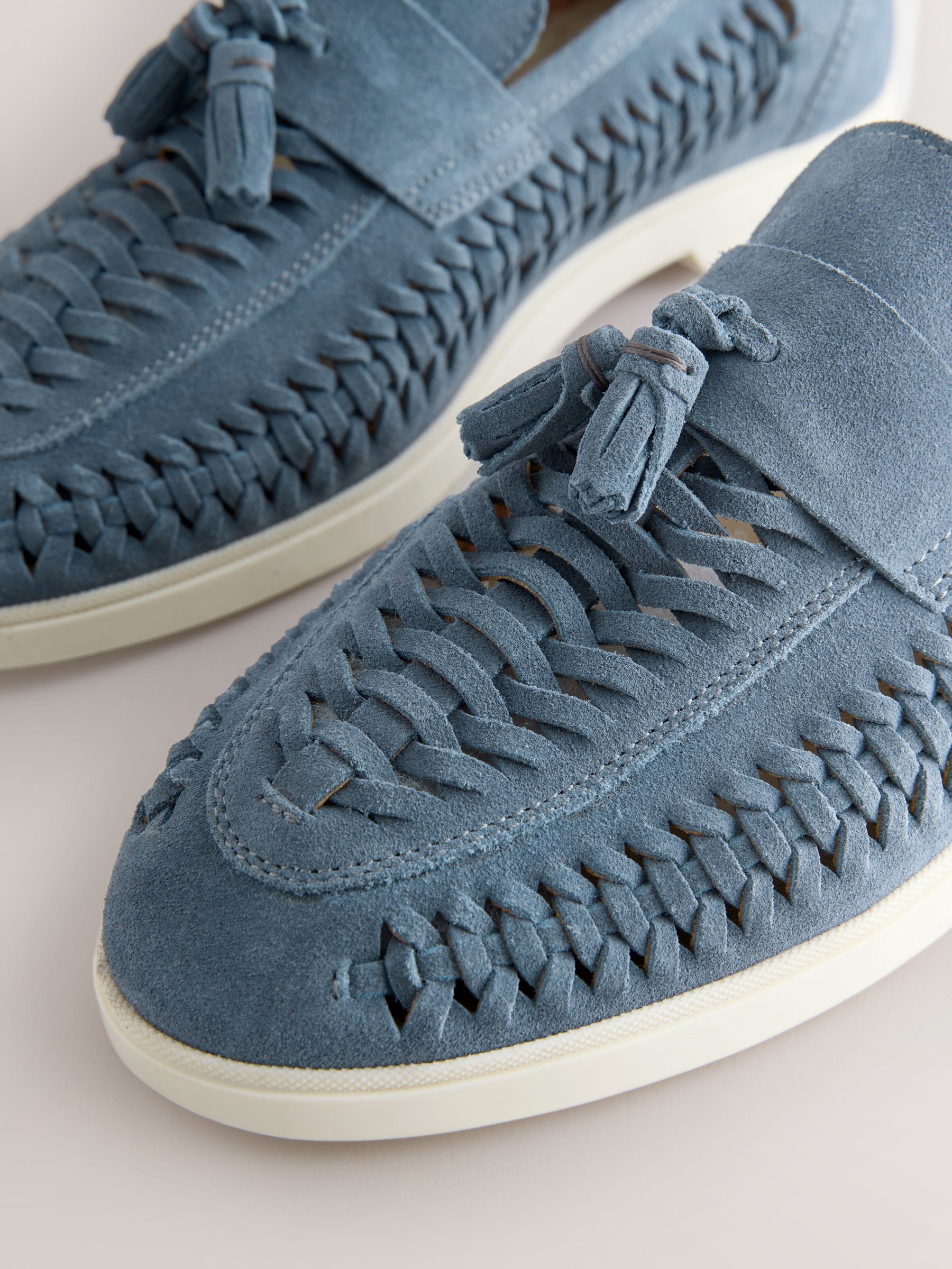 Buy Blue Suede Weave Tassel Loafers from Next Canada
