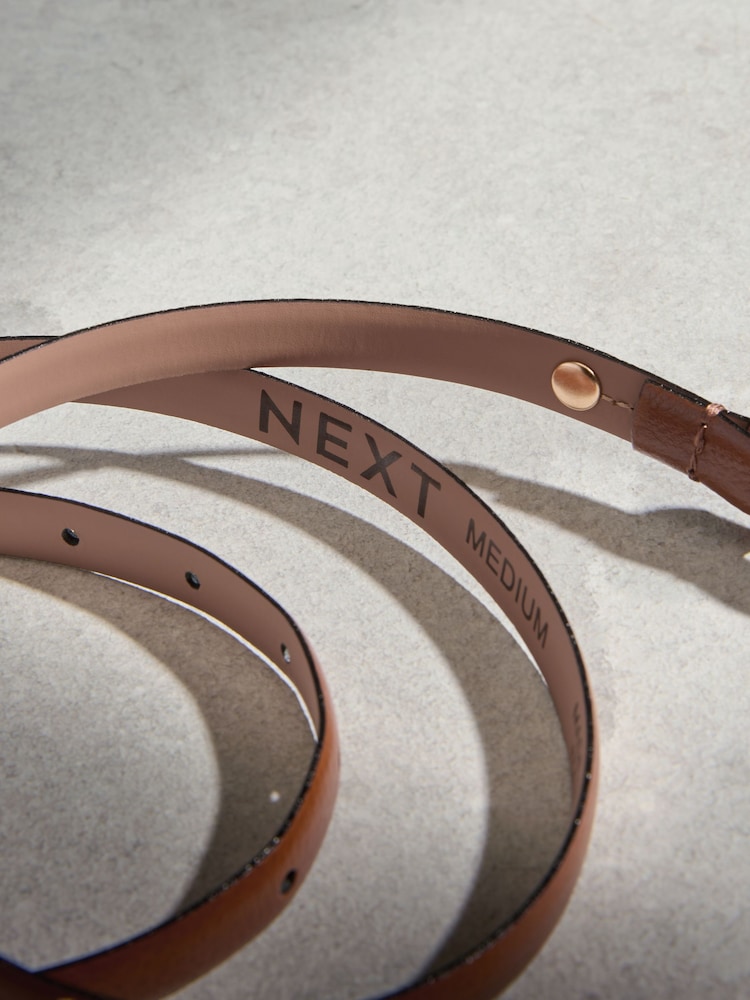 Tan Brown N. Premium Skinny Made In Italy Leather Belt - Image 5 of 5