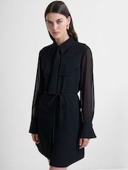 French Connection Black Arezzo Tie-Neck Shirt Dress - Image 5 of 7