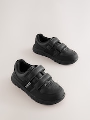 Back to School Black Branded Two Strap Touch Fastening Trainers - Image 1 of 6