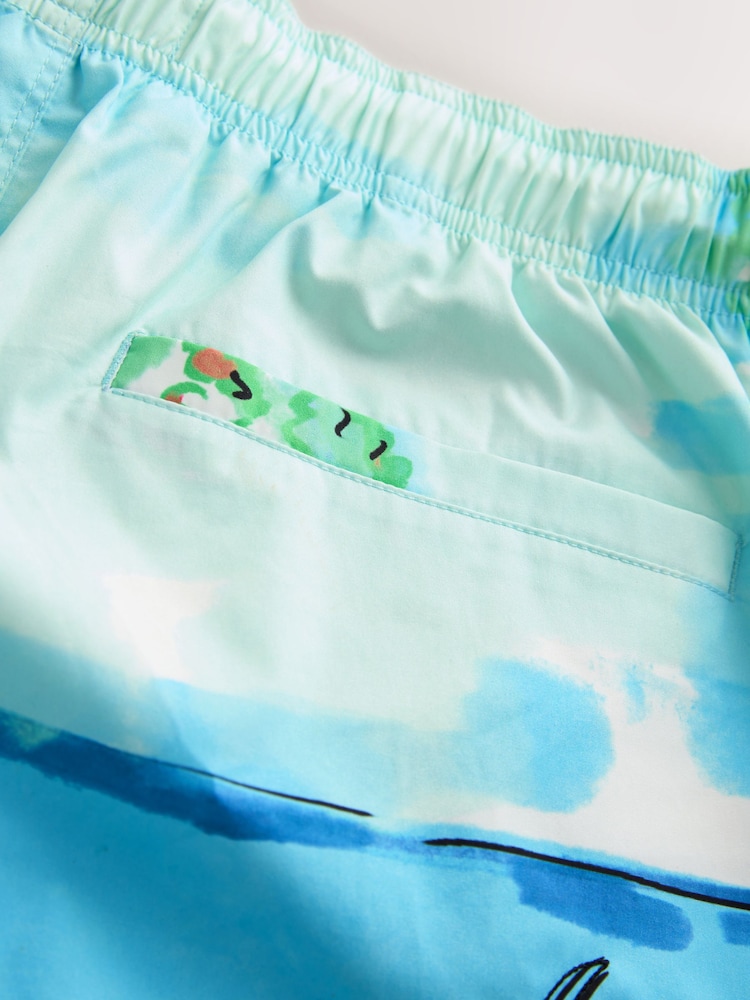 Blue Scenic Print Swim Shorts 5 Inch - Image 3 of 3 Blue Scenic Print Swim Shorts 5 Inch - Image 3 of 3