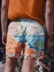 Blue Scenic Print Swim Shorts 5 Inch - Image 4 of 8