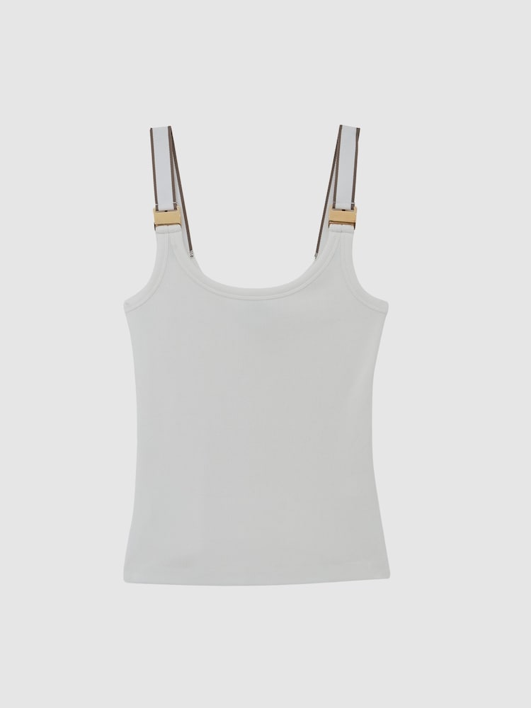 Reiss White/Camel Vinnie Stretch-Cotton Hardware-Detail Vest - Image 2 of 6 Reiss White/Camel Vinnie Stretch-Cotton Hardware-Detail Vest - Image 2 of 6