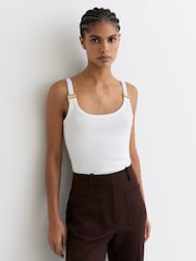 Reiss White/Camel Vinnie Stretch-Cotton Hardware-Detail Vest - Image 3 of 6