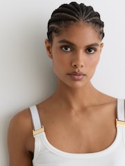 Reiss White/Camel Vinnie Stretch-Cotton Hardware-Detail Vest - Image 4 of 6