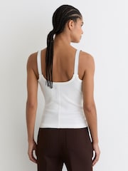 Reiss White/Camel Vinnie Stretch-Cotton Hardware-Detail Vest - Image 5 of 6
