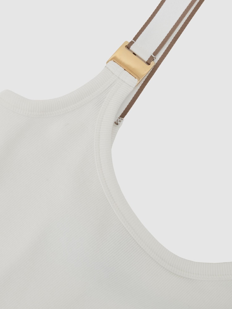 Reiss White/Camel Vinnie Stretch-Cotton Hardware-Detail Vest - Image 6 of 6 Reiss White/Camel Vinnie Stretch-Cotton Hardware-Detail Vest - Image 6 of 6