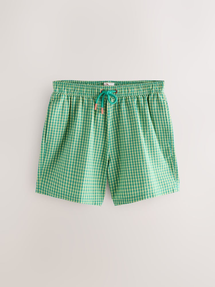 Green Gingham Seersucker 5 Inch Swim Shorts - Image 1 of 4 Green Gingham Seersucker 5 Inch Swim Shorts - Image 1 of 4