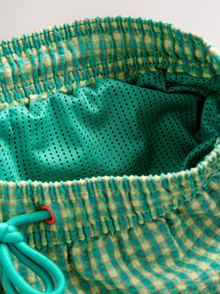 Green Gingham Seersucker 5 Inch Swim Shorts - Image 4 of 4 Green Gingham Seersucker 5 Inch Swim Shorts - Image 4 of 4