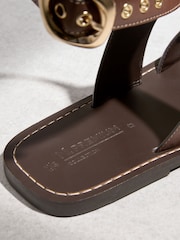 Tan Brown Toe Thong Ankle Strap Sandals - Image 10 of 10