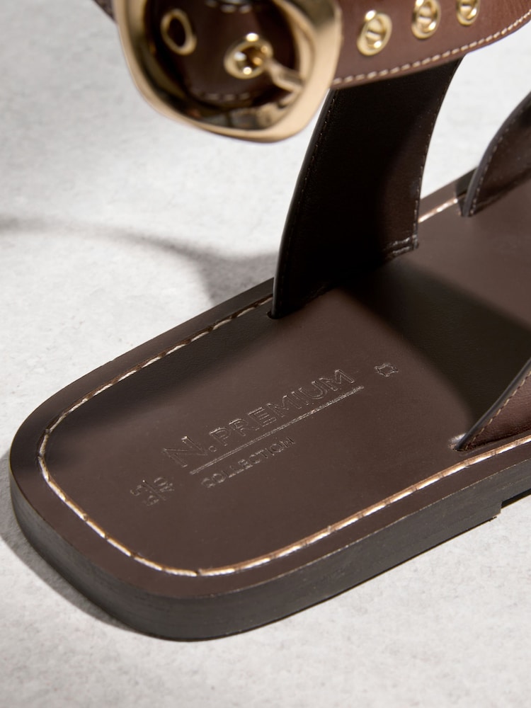 Tan Brown Toe Thong Ankle Strap Sandals - Image 10 of 10