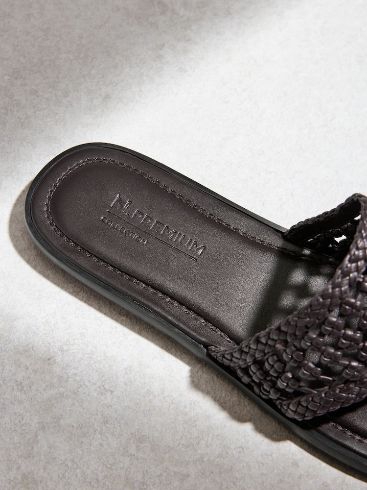 朱古力啡色 - Weave Toe Thong Leather Sandals - 圖片 10/10