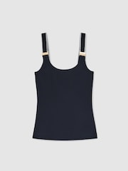 Reiss Navy/White Vinnie Stretch-Cotton Hardware-Detail Vest - Image 2 of 6