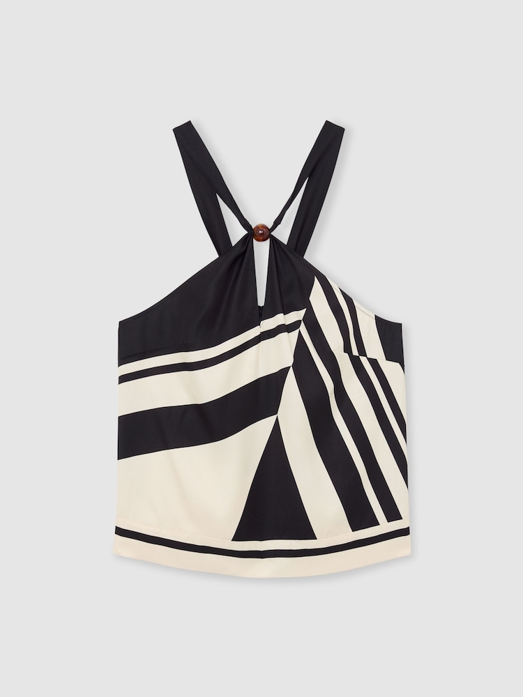 Reiss Black/White Caris Scarf-Print Tie-Back Top - Image 2 of 6