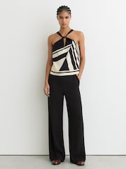 Reiss Black/White Caris Scarf-Print Tie-Back Top - Image 3 of 6