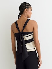Reiss Black/White Caris Scarf-Print Tie-Back Top - Image 5 of 6