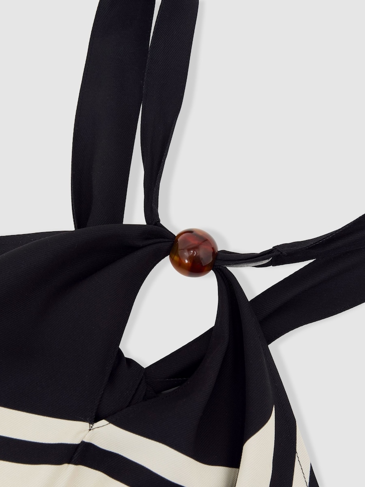 Reiss Black/White Caris Scarf-Print Tie-Back Top - Image 6 of 6