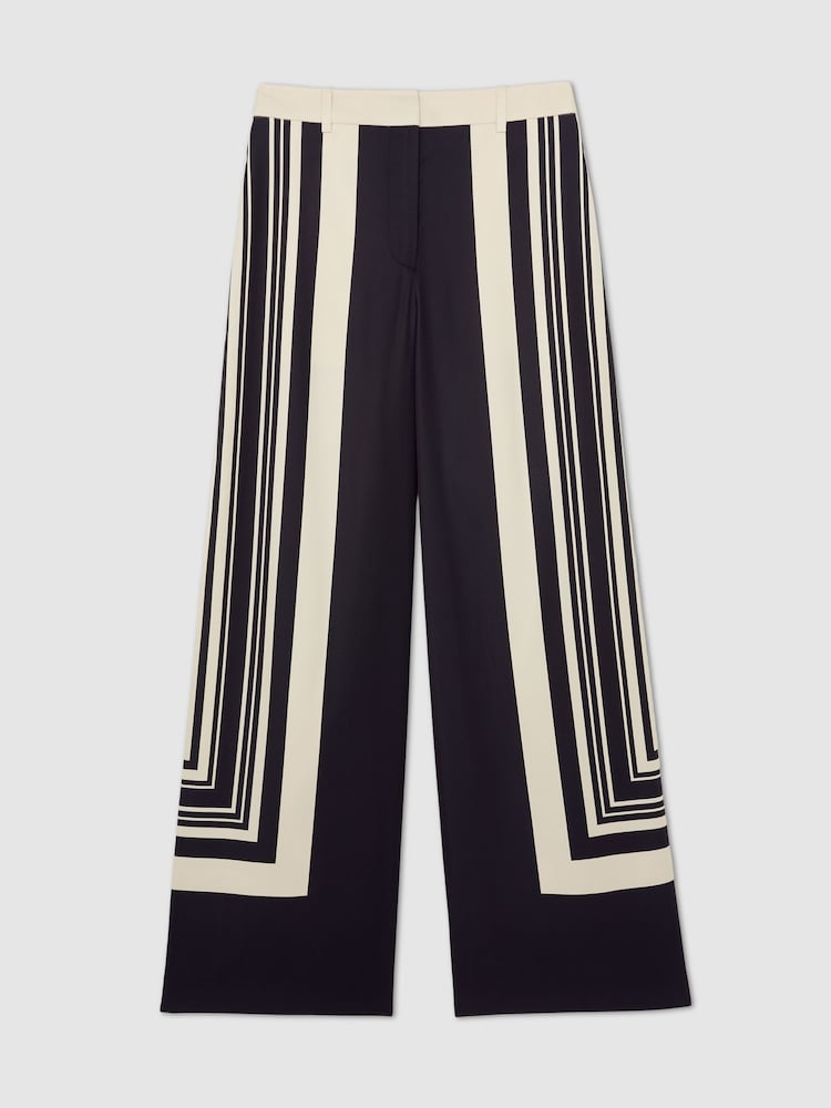 Reiss Black Caris Wide-Leg Scarf-Print Trousers - Image 2 of 7