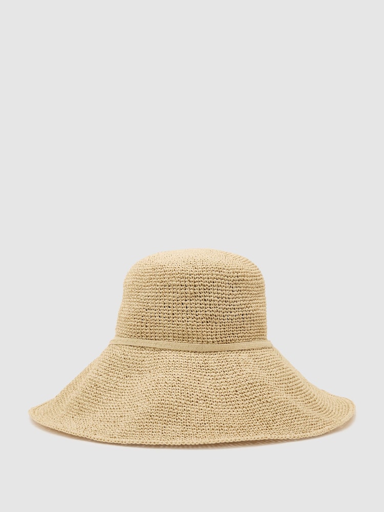 Reiss Natural Annetta Straw-Effect Beaded-Strap Hat - Image 1 of 4 Reiss Natural Annetta Straw-Effect Beaded-Strap Hat - Image 1 of 4