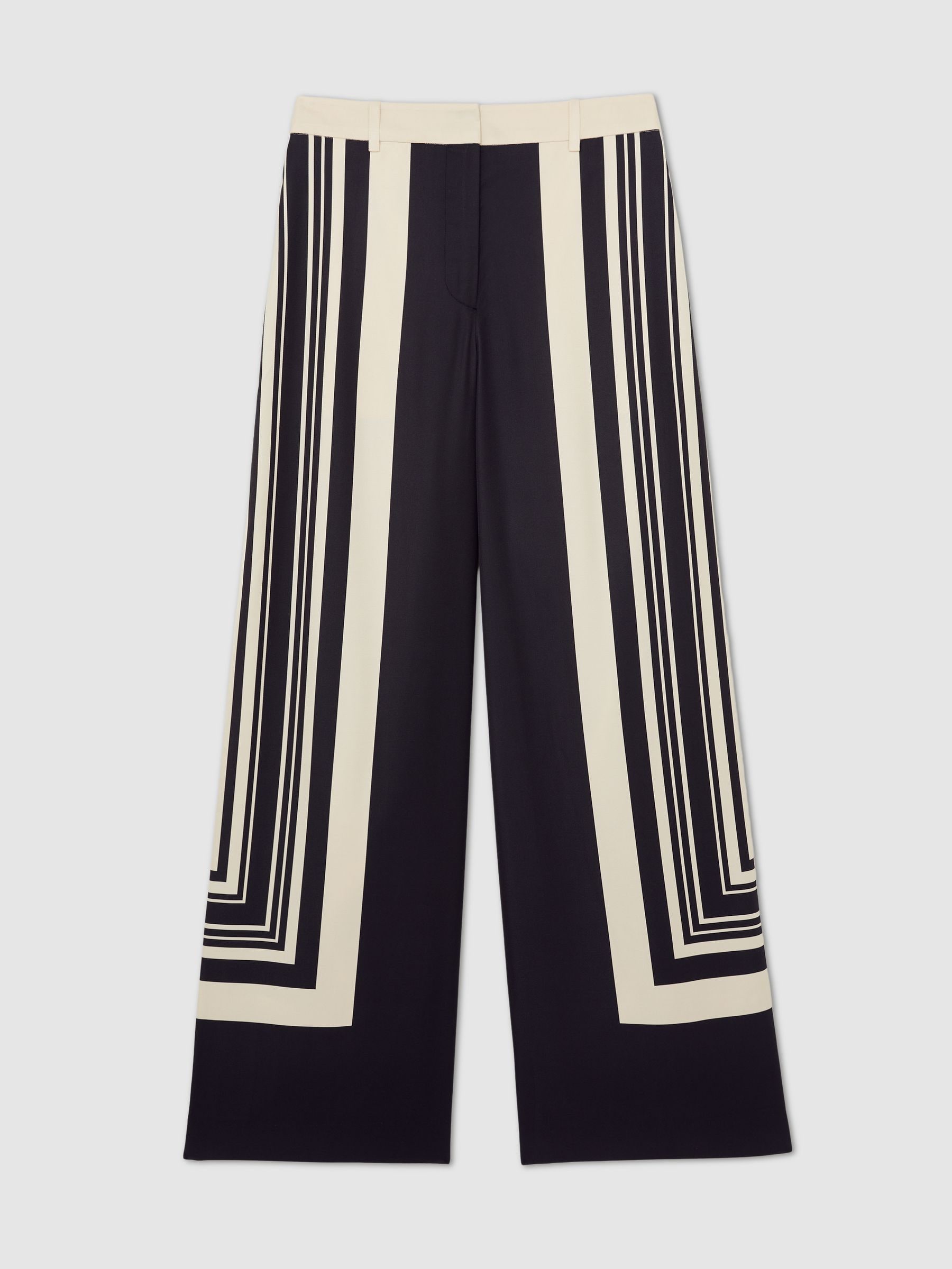 Buy Reiss Black/White Caris Petite Wide-Leg Scarf-Print Trousers