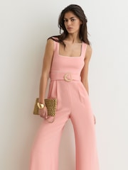 Reiss Pink Dia Tipped Wide-Leg Belted Jumpsuit - Image 1 of 7