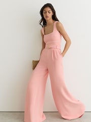 Reiss Pink Dia Tipped Wide-Leg Belted Jumpsuit - Image 3 of 7