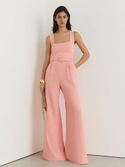 Reiss Pink Dia Tipped Wide-Leg Belted Jumpsuit - Image 6 of 7