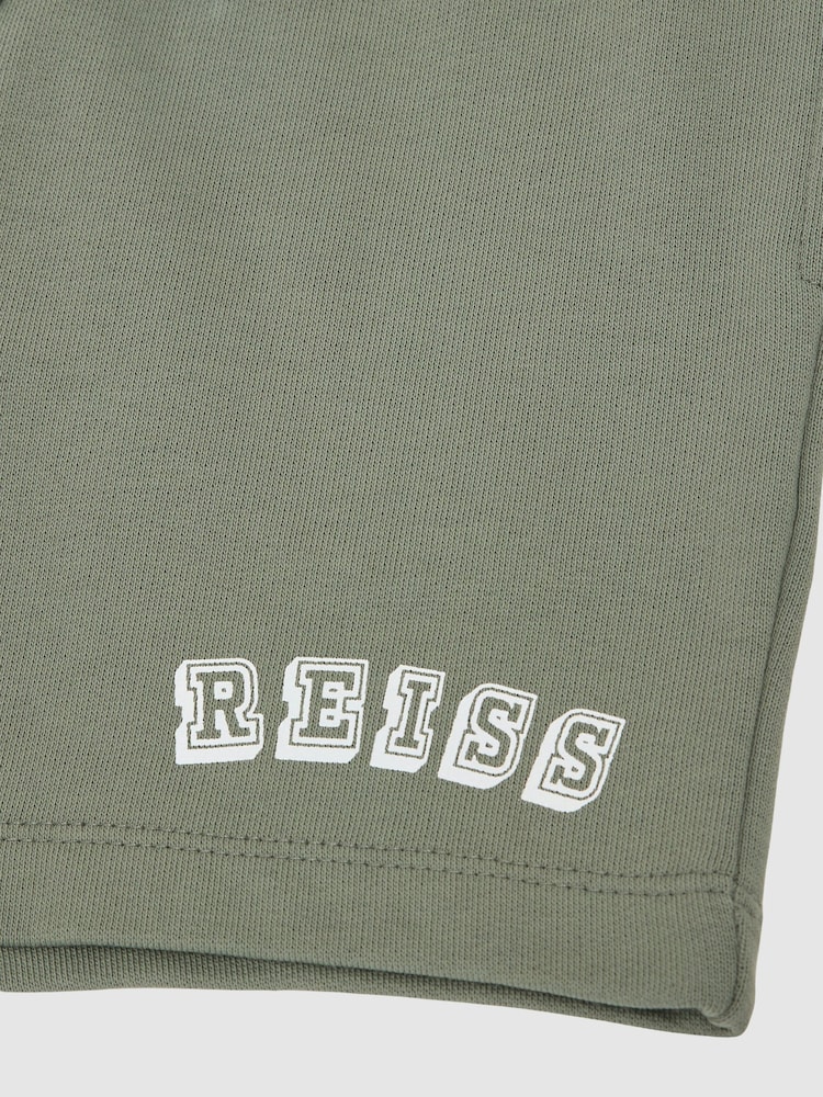Reiss Sage/Off White Swinley 13-14 yrs Cotton Logo Drawstring Shorts - Image 4 of 4