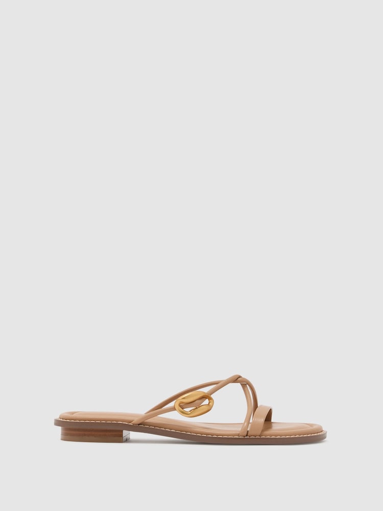Reiss Nude Raina Leather Twist-Strap Flat Sandals - Image 2 of 5