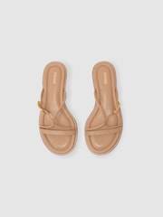 Reiss Nude Raina Leather Twist-Strap Flat Sandals - Image 3 of 5