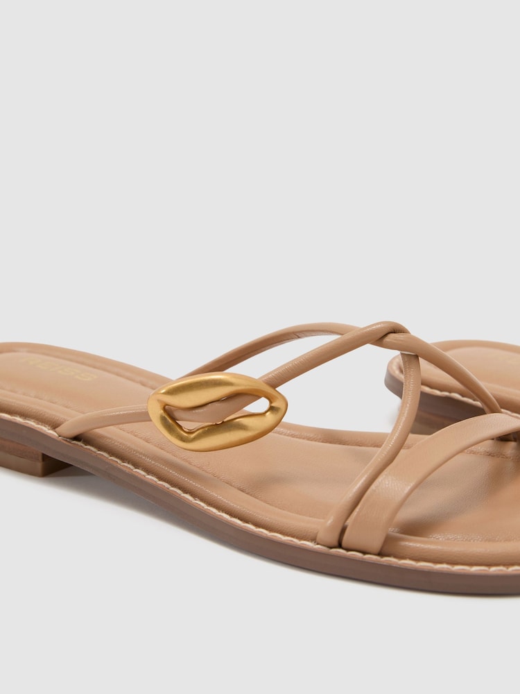 Reiss Nude Raina Leather Twist-Strap Flat Sandals - Image 5 of 5