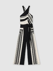 Reiss Black/Ivory Cara Scarf-Print Belted Wide-Leg Jumpsuit - Image 2 of 8