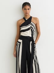 Reiss Black/Ivory Cara Scarf-Print Belted Wide-Leg Jumpsuit - Image 4 of 8