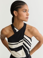 Reiss Black/Ivory Cara Scarf-Print Belted Wide-Leg Jumpsuit - Image 5 of 8