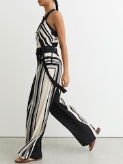 Reiss Black/Ivory Cara Scarf-Print Belted Wide-Leg Jumpsuit - Image 6 of 8