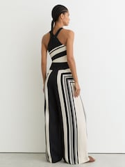 Reiss Black/Ivory Cara Scarf-Print Belted Wide-Leg Jumpsuit - Image 7 of 8