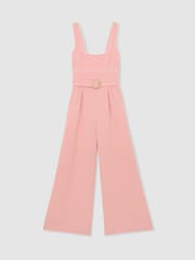 Reiss Pink Dia Petite Tipped Wide-Leg Belted Jumpsuit - Image 2 of 8
