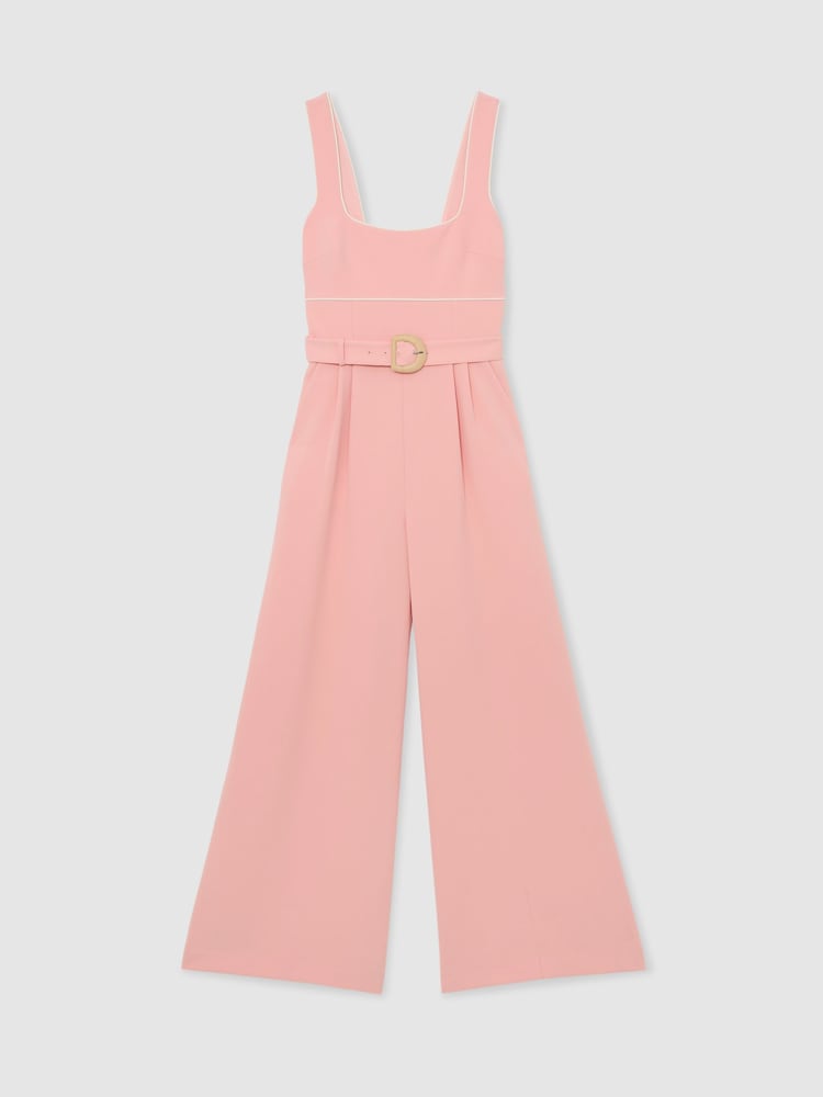 Reiss Pink Dia Petite Tipped Wide-Leg Belted Jumpsuit - Image 2 of 8