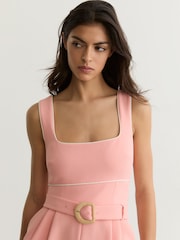 Reiss Pink Dia Petite Tipped Wide-Leg Belted Jumpsuit - Image 4 of 8
