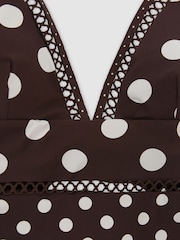 Reiss Chocolate Brown/Ivory Ray Polka-Dot Lattice-Trim Swimsuit - Image 7 of 7