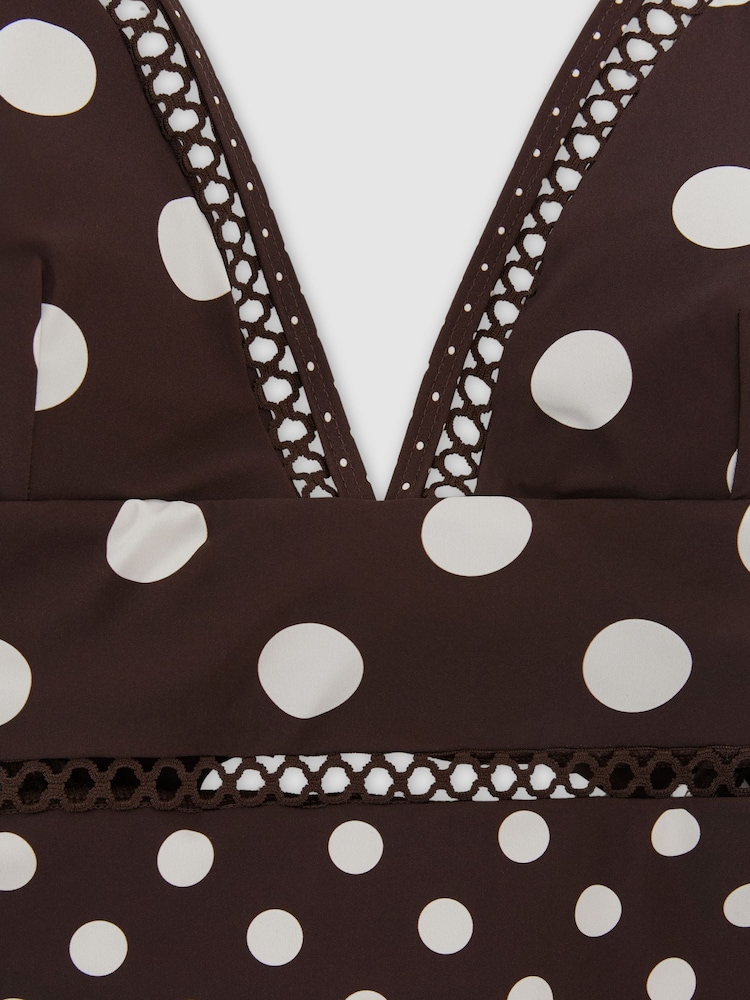 Reiss Chocolate Brown/Ivory Ray Polka-Dot Lattice-Trim Swimsuit - Image 7 of 7 Reiss Chocolate Brown/Ivory Ray Polka-Dot Lattice-Trim Swimsuit - Image 7 of 7
