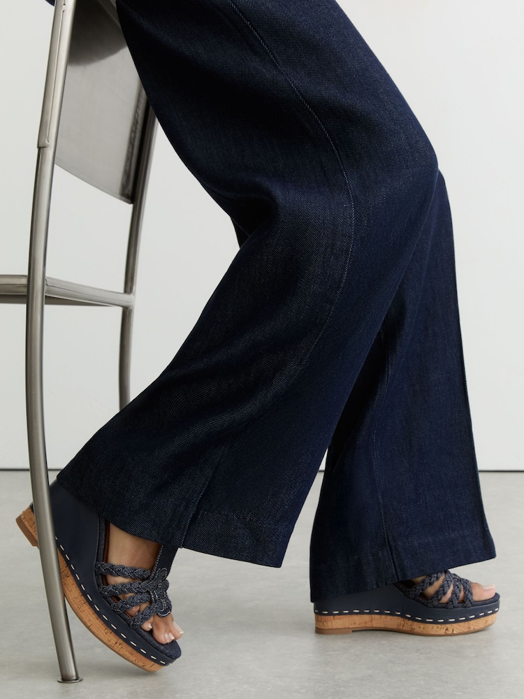 Reiss Blue Frances Denim Plaited-Strap Wedge Sandals - Image 1 of 6 Reiss Blue Frances Denim Plaited-Strap Wedge Sandals - Image 1 of 6