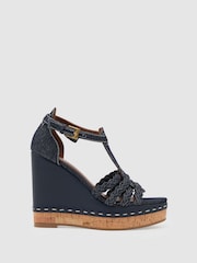 Reiss Blue Frances Denim Plaited-Strap Wedge Sandals - Image 2 of 6