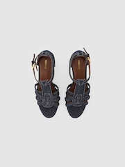 Reiss Blue Frances Denim Plaited-Strap Wedge Sandals - Image 3 of 6