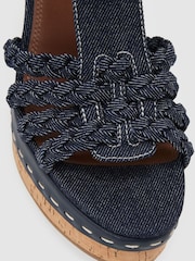 Reiss Blue Frances Denim Plaited-Strap Wedge Sandals - Image 6 of 6