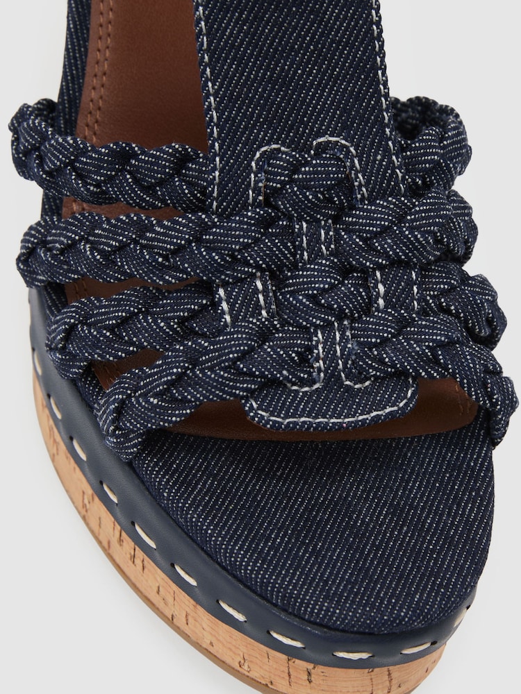 Reiss Blue Frances Denim Plaited-Strap Wedge Sandals - Image 6 of 6 Reiss Blue Frances Denim Plaited-Strap Wedge Sandals - Image 6 of 6