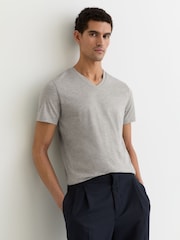 Reiss Grey Melange Dayton Cotton V-neck T-Shirt - Image 1 of 6