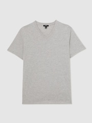 Reiss Grey Melange Dayton Cotton V-neck T-Shirt - Image 2 of 6